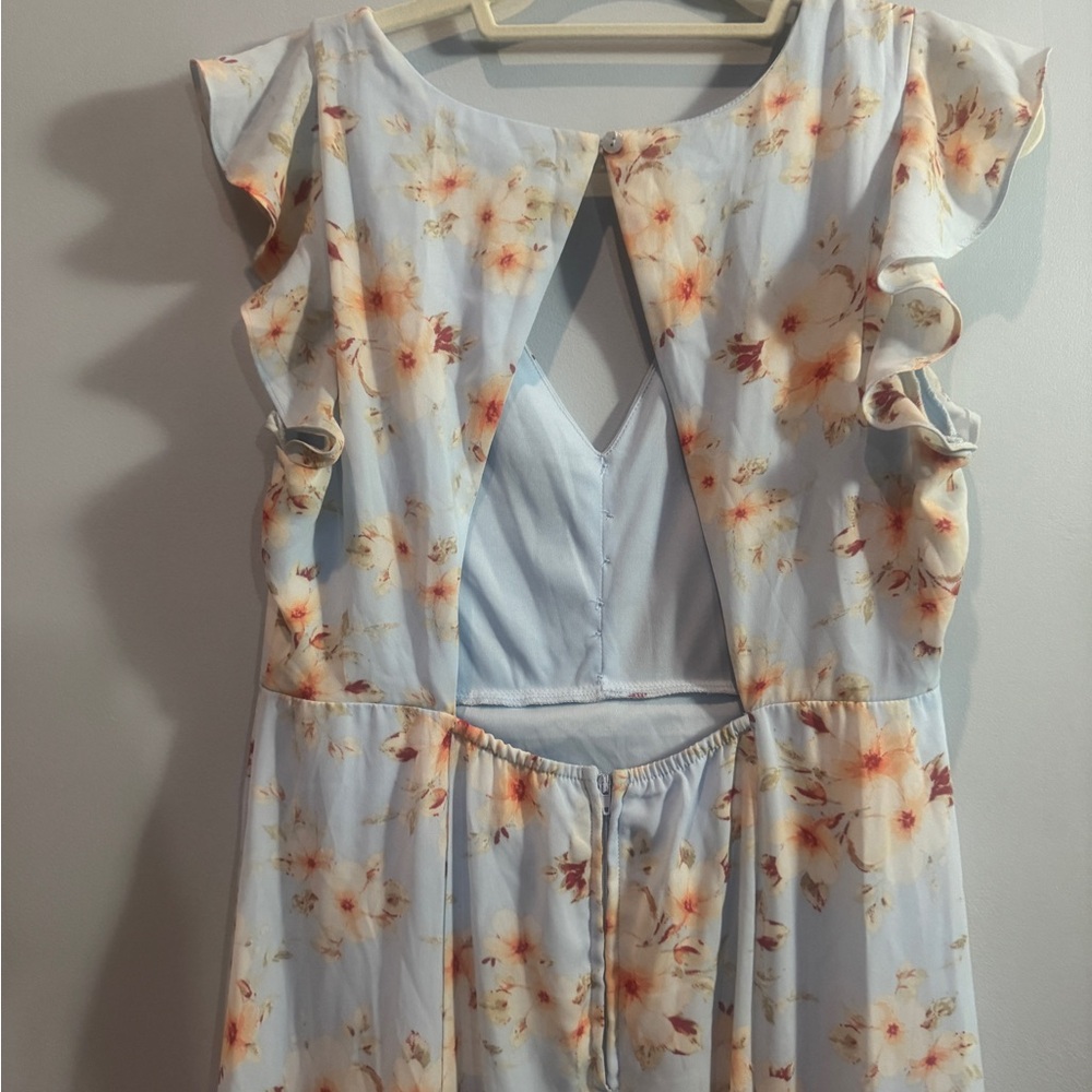 Light Blue Floral Ruffle Sleeve Tiegan Dress By Altar’d State Large - Picture 4 of 6